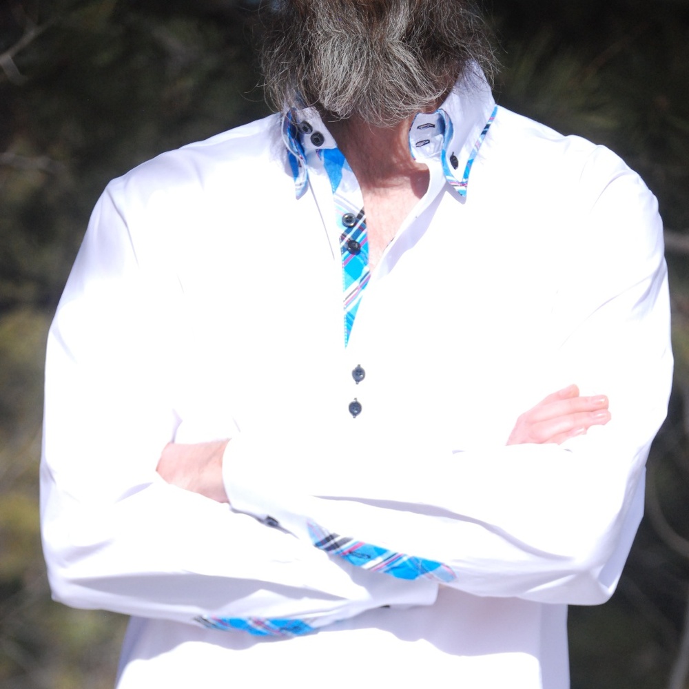 Tomsware White Semi-Fitted Button Down Shirt | Plaid Peekaboo Cuffs & Collar - L